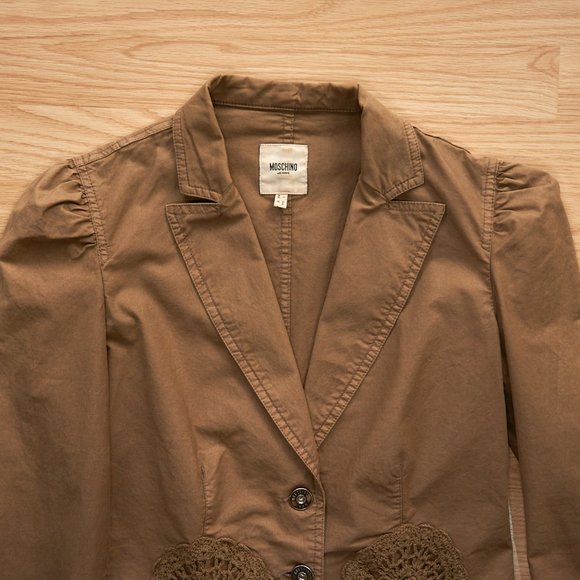 Moschino Jeans Women's Brown Cotton Short Stretch Jacket with Lace, Size M - Picture 2 of 8